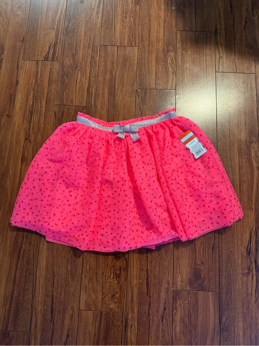 Cat & Jack Neon Pink Heart Print Tulle Skirt with Silver Waistband